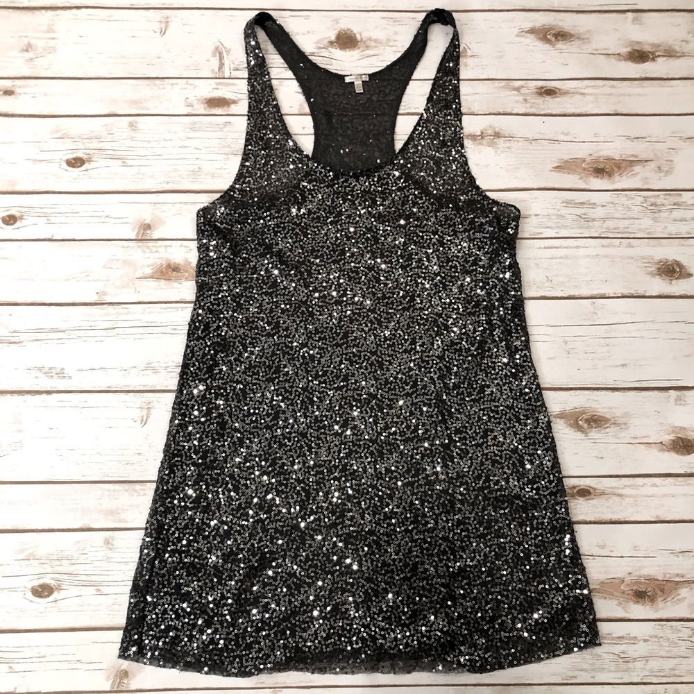 Victoria’s Secret Black Sequin Sheer Long Tank L